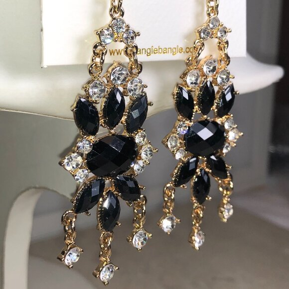 Amrita Jet Black & Gold Chandelier Crystal Earrings - Picture 4 of 5